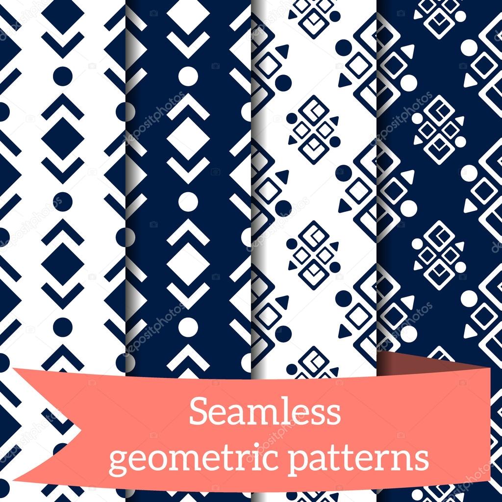 Different vector seamless patterns. Endless texture for wallpaper, fill, web page background, surface texture. Set of monochrome geometric ornament.