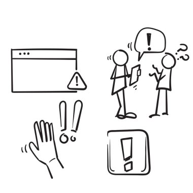 Basit Uyarı Kümesi İlgili Vektör Satırı Simgeleri karalama el çizimi biçiminde. izole