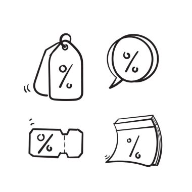 El çizimi Basit İndirimli Vektör Satırı Simgeleri Kümesi. Çizgi film tarzında.