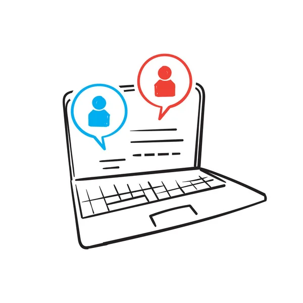 Webinar konsepti için el çizimi simgesi, çevrimiçi kurs, uzaktan eğitim, video dersi, internet grubu konferansı, eğitim testi, evden çalışma, kolay iletişim. karala
