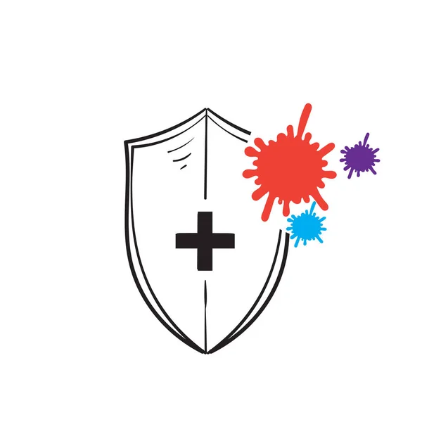 Hand Drawn Bacteria Protection Logo Vector Doodle Style Vector — Stock Vector
