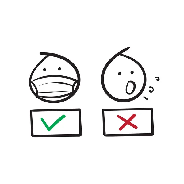 Emoticon Disegnato Mano Utilizzando Simbolo Della Maschera Facciale Uso Medico — Vettoriale Stock
