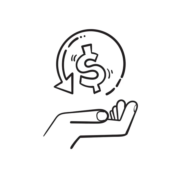 Рука Намальована Рука Символ Грошей Значка Готівки Повернення Грошей Повернення — стоковий вектор