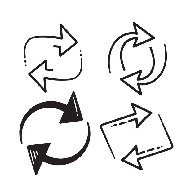 Handgezeichnetes Doodle Pfeil Symbol Für Doppelten Rückwärtspfeil Symbol Ersetzen Isoliert — Stockvektor