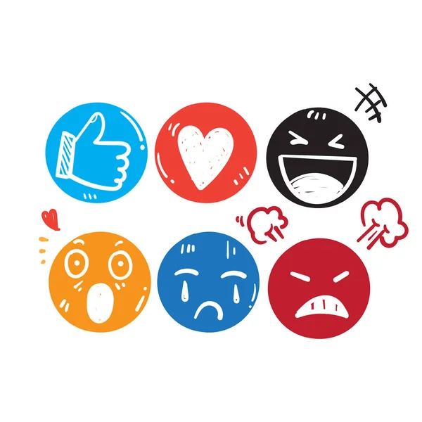 Emoticon Carattere Emoji Disegnate Mano Commento Social Media Stile Doodle — Vettoriale Stock