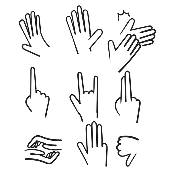 Handgezeichnete Handgesten Linie Symbole Illustration Doodle Stil Vektor — Stockvektor