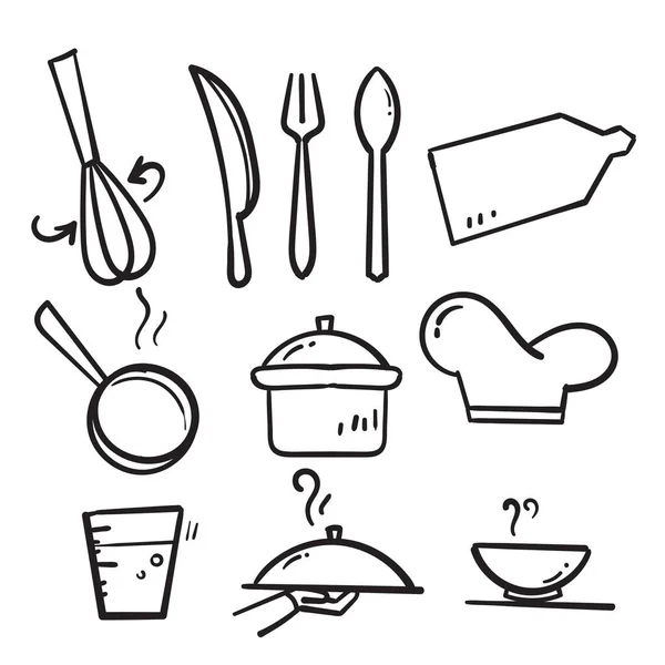 Hand Drawn Doodle Cooking Line Icons Illustration Collection Isolated — Stock Vector