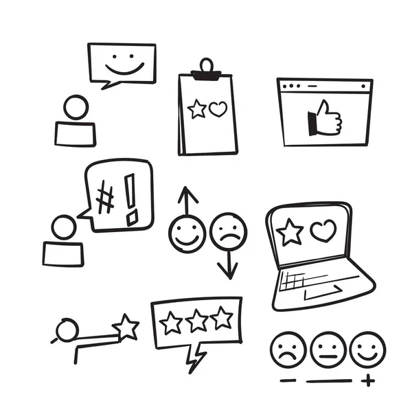Håndtegnet Sæt Feedback Ikoner Forskning Kommentar Gennemgang Kunde Undersøgelse Doodle – Stock-vektor