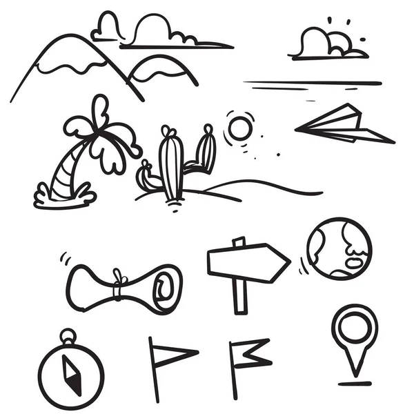 Dessin Main Doodle Géographie Illustration Liée Isolé — Image vectorielle