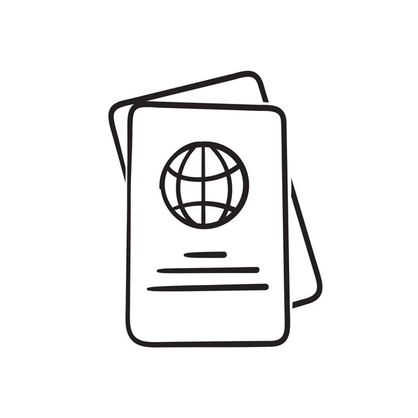 Mano Dibujado Doodle Pasaporte Icono Ilustración Aislado — Vector de stock