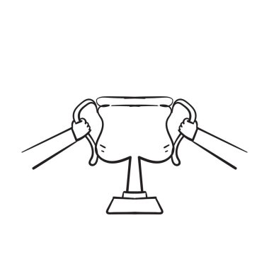 Elle çizilen karalama elle tutulan kupa simgesi çizim vektörü izole edildi