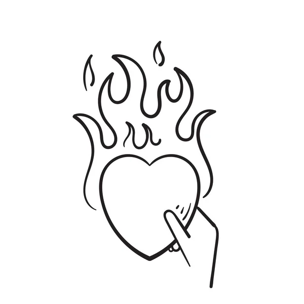 Cuore Scarabocchiato Disegnato Mano Con Simbolo Illustrazione Del Fuoco Isolato — Vettoriale Stock