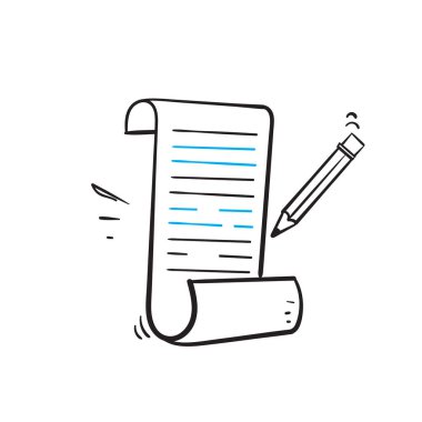 Yaratıcı yazı, hikaye anlatma konsepti illüstrasyon vektörü için el çizimi kalem ve kağıt sembolü