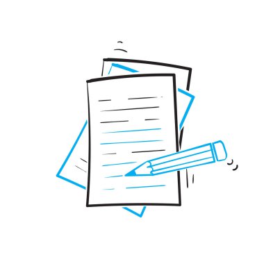 Yaratıcı yazı, hikaye anlatma konsepti illüstrasyon vektörü için el çizimi kalem ve kağıt sembolü