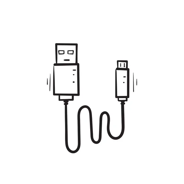 Hand Drawn Doodle Usb Cable Charging Icon Illustration Isolated Vector — Stock Vector