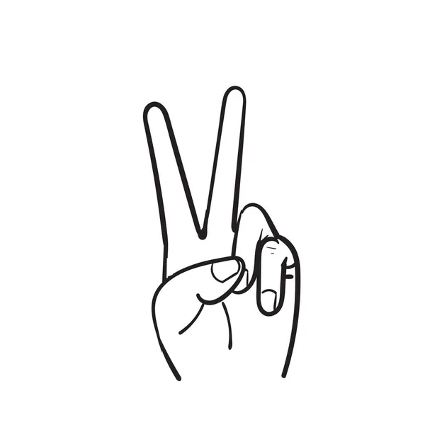 Hand Drawn Hand Gesture Sign Victory Peace Line Art Vector — Stock Vector