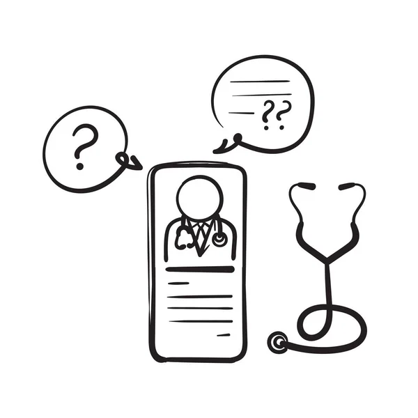 Dessiné Main Doodle Mobile Stéthoscope Symbole Pour Médecin Ligne Illustration — Image vectorielle