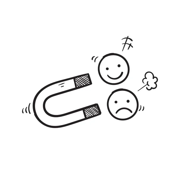 Handritade Doodle Magnet Och Emoji Emoticon Symbol För Kunder Attraktion — Stock vektor
