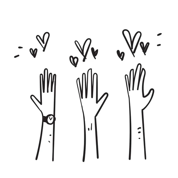 Ręcznie Rysowane Doodle Podnieść Rękę Symbol Miłości Dla Wektora Ikony — Wektor stockowy