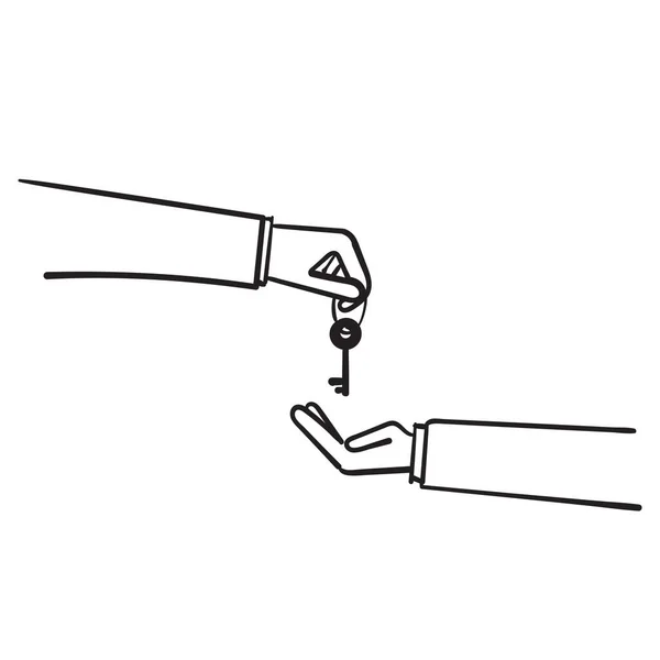 お客様のサインイラストベクトルに鍵を与える手描きのドアハンド — ストックベクタ