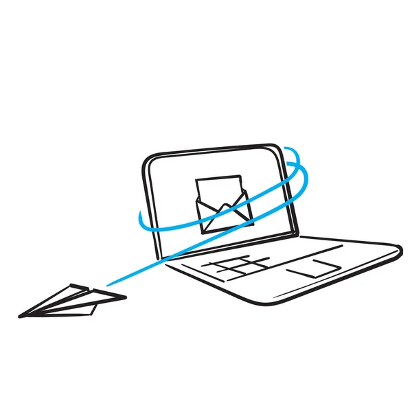 手描きのドア紙飛行機と電子メールマーケティングイラストベクトル分離のためのメールコンセプト — ストックベクタ