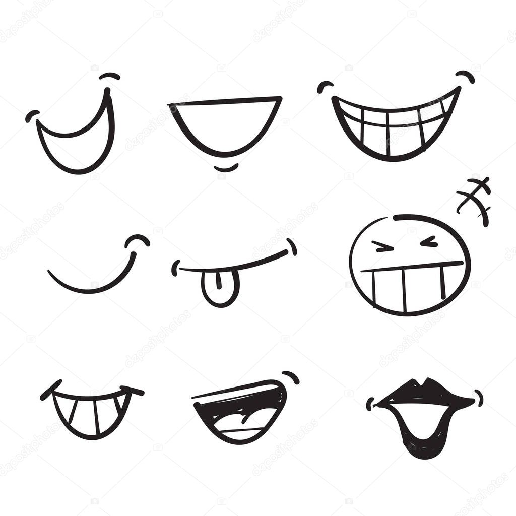 Hand drawn doodle cartoon smile collection icon isolated