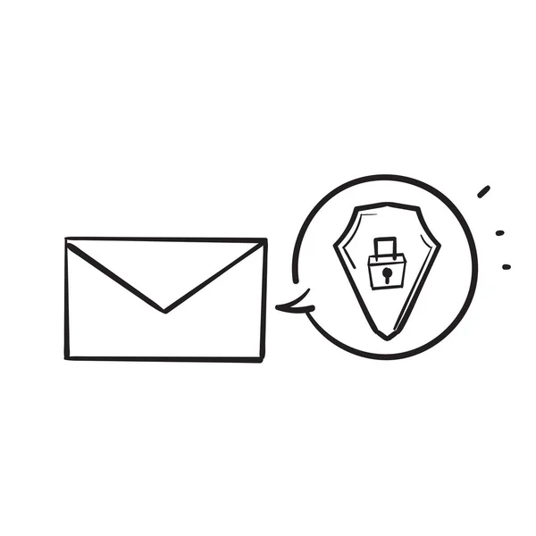 Dessin Main Doodle Email Cadenas Symbole Pour Email Icône Protection — Image vectorielle