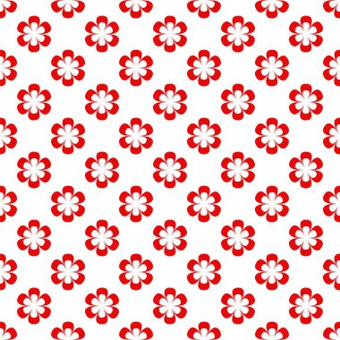 Arka plan beyaz zemin üzerine kırmızı çiçekler üst üste ve dönüşümlü olarak birbirlerine altında oluşur