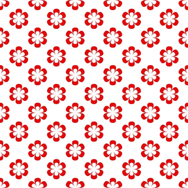 组成的红色的花朵在一排和交替下彼此在白色背景上的背景 — 图库矢量图片