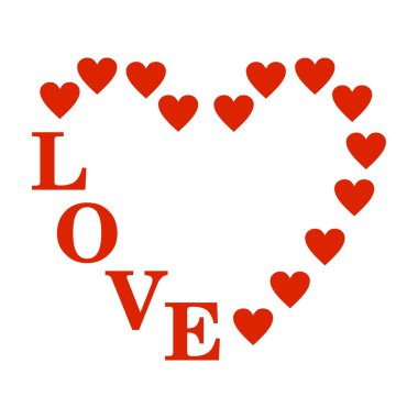 Küçük kırmızı Kalpler ve kırmızı beyaz bir arka plan üzerinde aşağıya doğru yaptı aşk yazı ile Sevgililer tebrik büyük kırmızı bir kalp ile oluşan