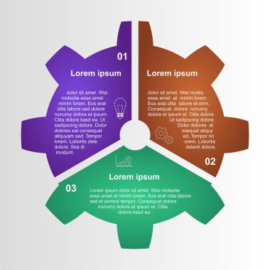 Renk dişli ve simgeler ampul, grafikler ve bir açıklama ile küçük dişli sürücüsünde gri bir arka plan rengi vektör Infographic tasarımdan