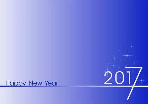 Niebieski nowy rok pozdrowienia dla 2017 biały numer 2017 i białe gwiazdki lśniącej wokół numerów i niebieski napis nowy rok powyżej linii na niebieskim tle — Wektor stockowy