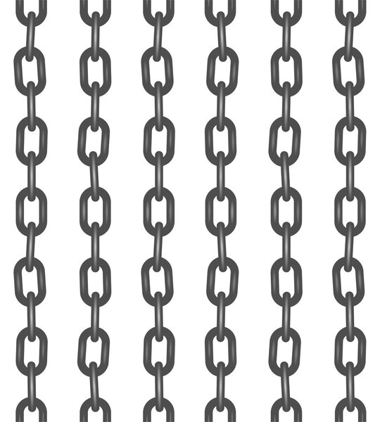Фон из серых железных цепей висит на белом фоне. Висячие цепи из стальных деталей в линии ниже
.
