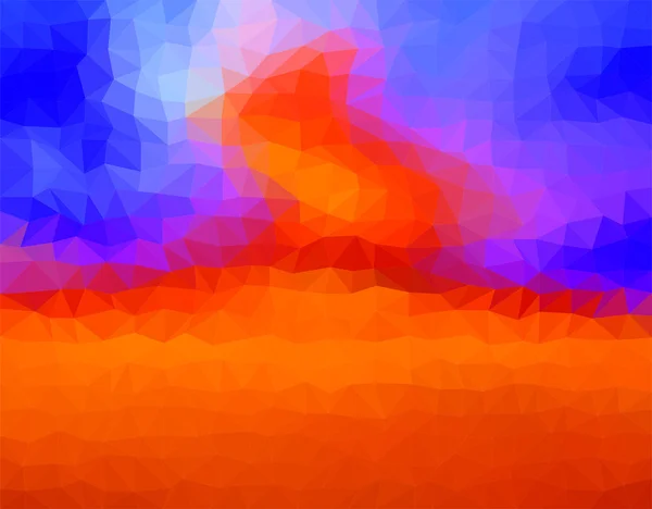 Fundo laranja com fogo e chama ardente com um céu azul composto por triângulos. Cenário abstrato —  Vetores de Stock