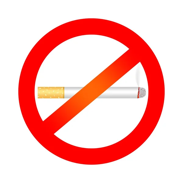 白い背景の上に署名ない燃焼タバコと煙と赤い禁止禁煙サイン — ストックベクタ
