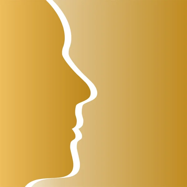 Fondo dorado con cabeza humana dorada en perfil izquierda con contorno blanco — Vector de stock