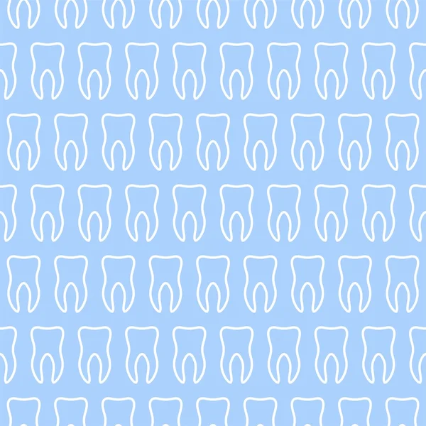 Οδοντιατρική διάνυσμα φόντο με μπλε δόντια με λευκό περίγραμμα σε μια γραμμή από την πλευρά και εναλλάξ κάτω από κάθε άλλο σε μπλε φόντο. Σκηνικό των δοντιών — Διανυσματικό Αρχείο