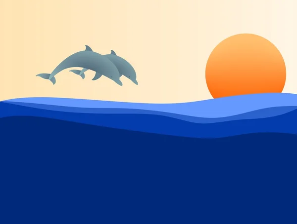 Dos delfines saltando al atardecer — Archivo Imágenes Vectoriales