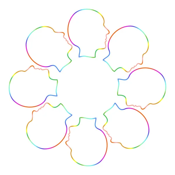 Åtta färgade huvuden i en cirkel bakom — Stock vektor