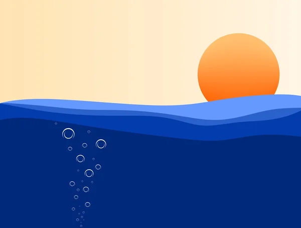 Рівень моря на заході сонця з бульбашками — стоковий вектор