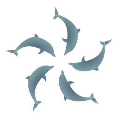 Yunuslar bir daire içinde yüzen her diğer baş döndürülmüş