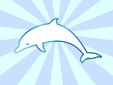 Line blue dolphin on a background of blue rays