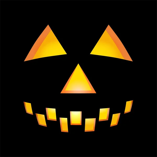 Iluminante cara redondeada de Halloween con dientes sobre fondo negro — Vector de stock