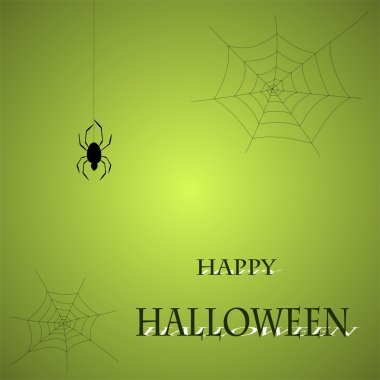 Örümcek ağı ve yeşil bir arka plan üzerinde örümcek ile Cadılar Bayramı tebrik