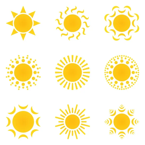 Set orange-yellow sun on a white background — Stock Vector