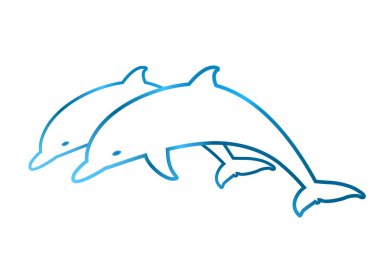 Beyaz zemin üzerinde mavi kontur iki sıçrayan yunus