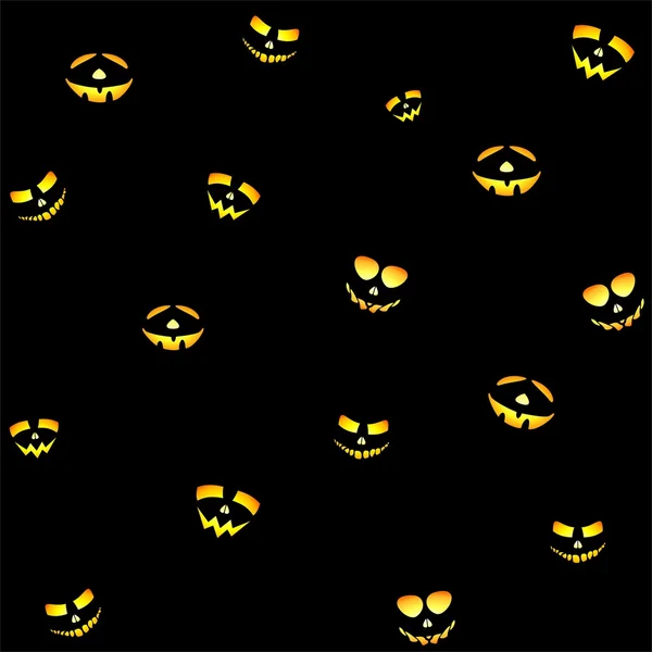 The yellow-orange illuminating the Halloween smiling face on a black background — Stock Vector