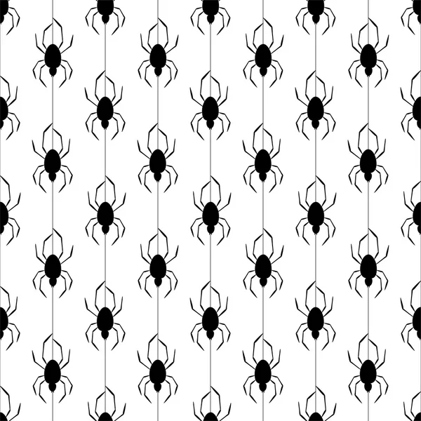 Background from dropped black spider on a spider web on a white background — Stock Vector