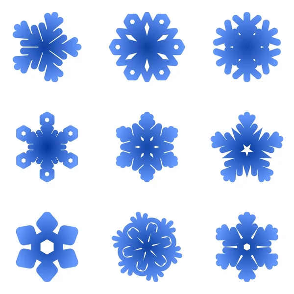 Definir flocos de neve azul escuro em um fundo branco — Vetor de Stock