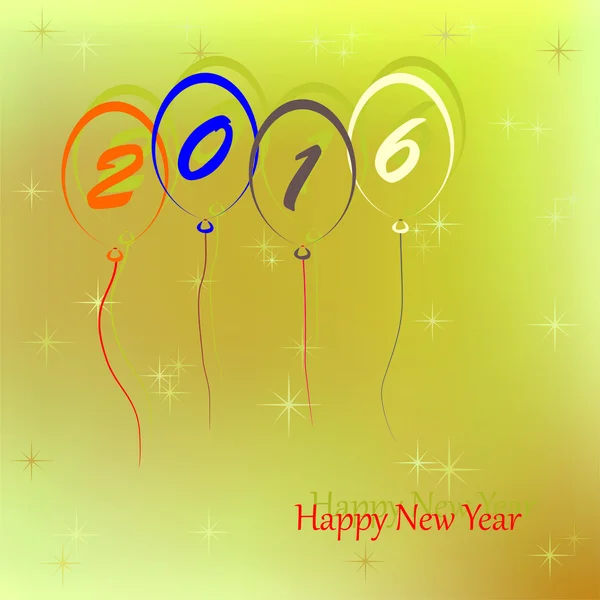 Новогоднее приветствие воздушных шаров с бечевкой с надписью 2016 сияющий цветной фон со звездами — стоковый вектор